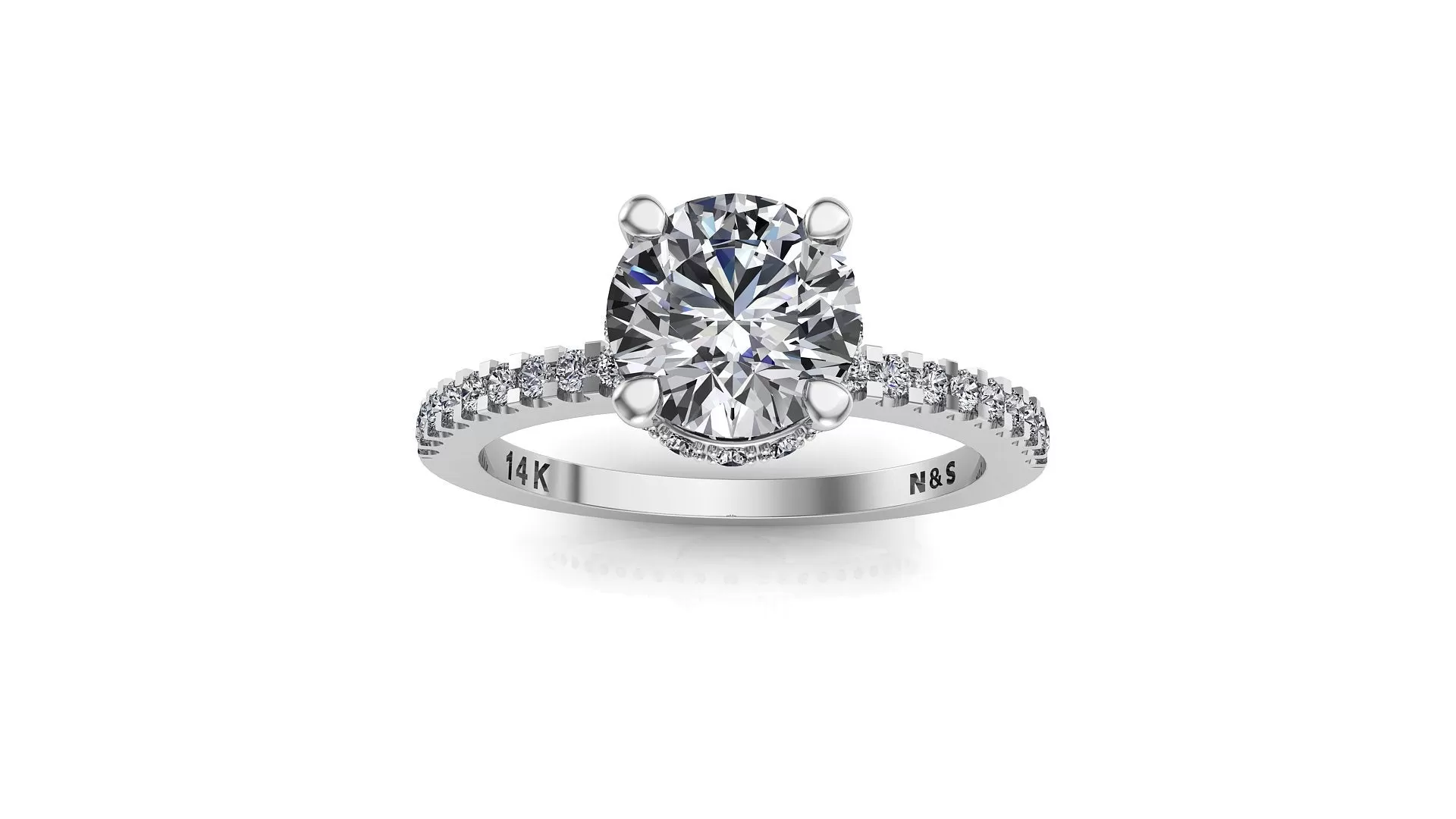 6.0mm (0.80ct) Katie ForeverOne Round Moissanite Four Prong Diamond Underhalo Engagement Ring 14K Gold MOENG062