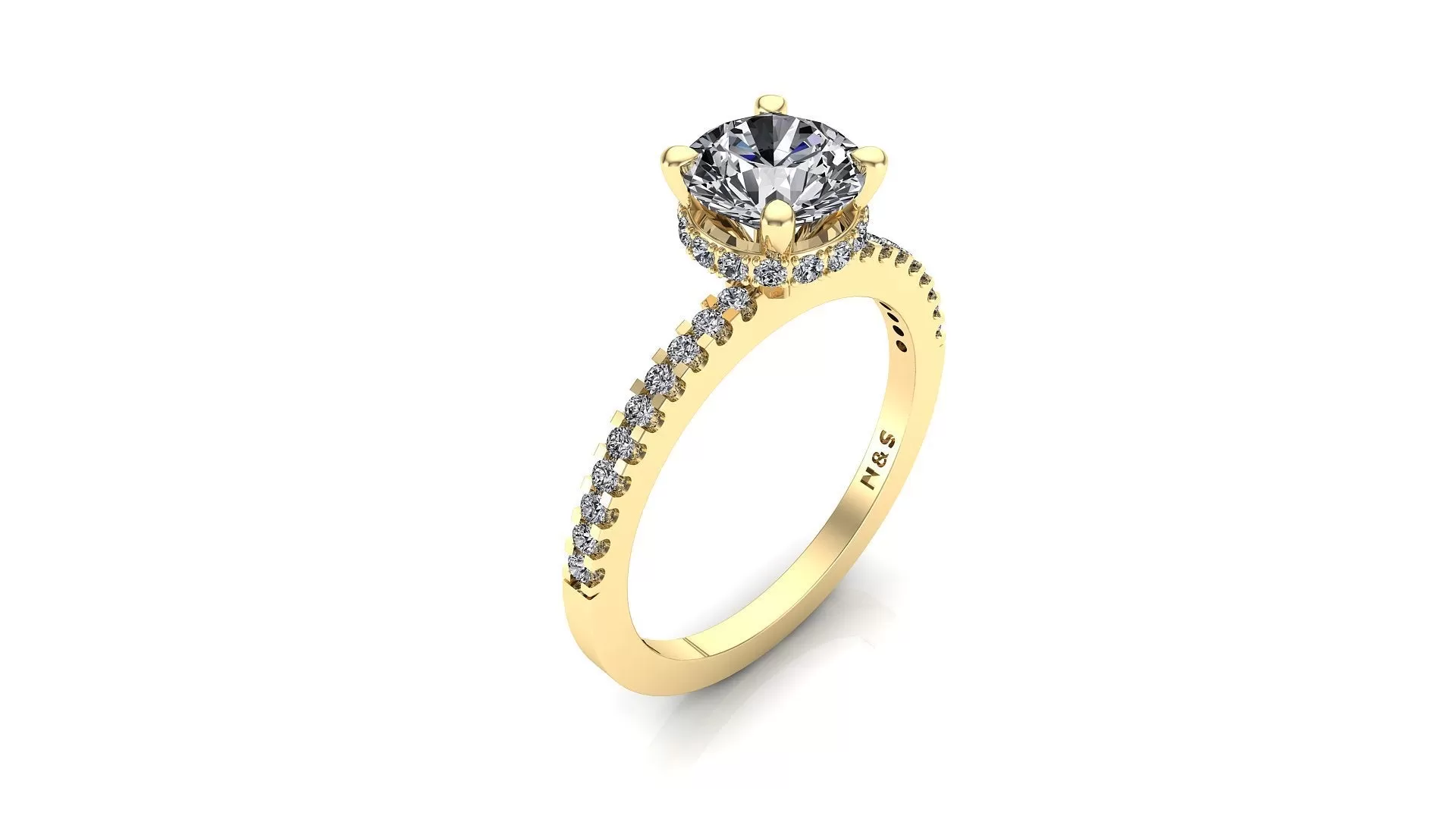 6.0mm (0.80ct) Katie ForeverOne Round Moissanite Four Prong Diamond Underhalo Engagement Ring 14K Gold MOENG062