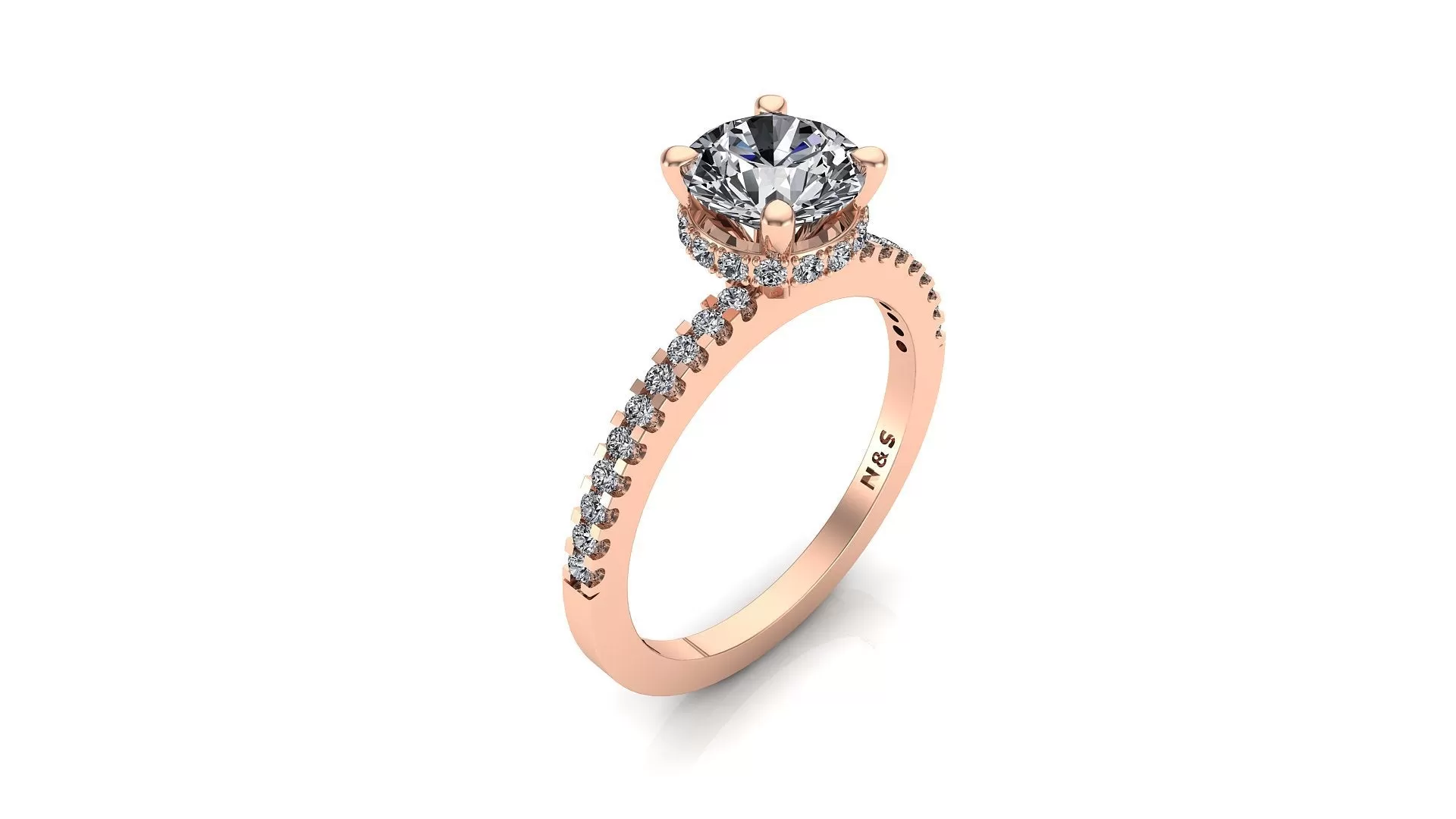 6.0mm (0.80ct) Katie ForeverOne Round Moissanite Four Prong Diamond Underhalo Engagement Ring 14K Gold MOENG062