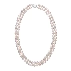 7.0-7.5 mm 18-inch AAA Double-Strand White Akoya Pearl Necklace