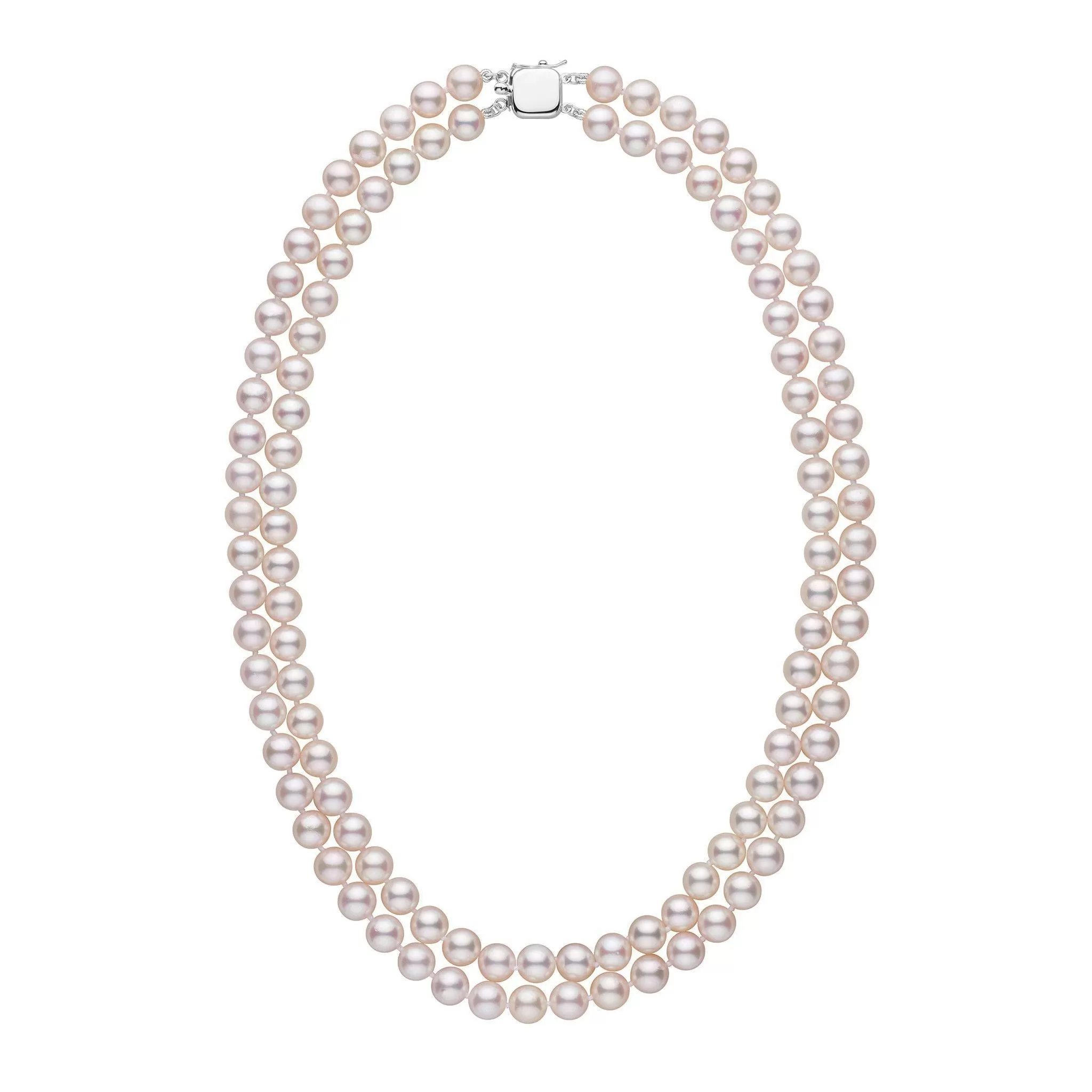 7.0-7.5 mm 18-inch AAA Double-Strand White Akoya Pearl Necklace