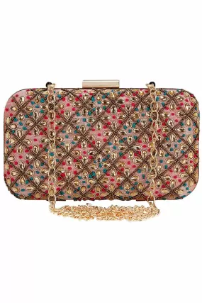 Adorn Embroidered & Embelished Party Clutch Multi