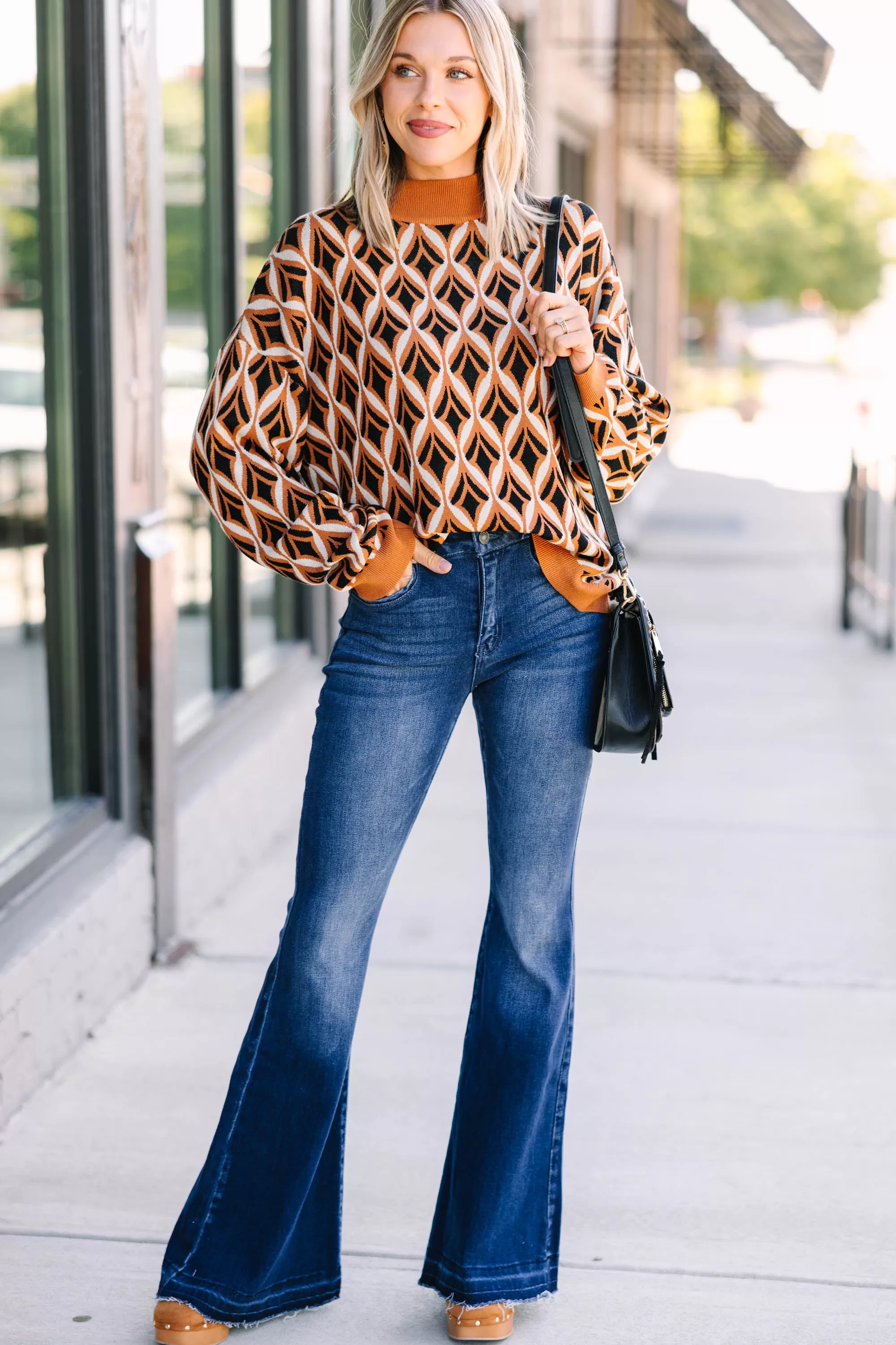 All About It Brown Abstract Sweater