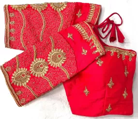 Alluring Silk Zari And Khatli Hand Work Red Color Ready To Wear Designer Blouse