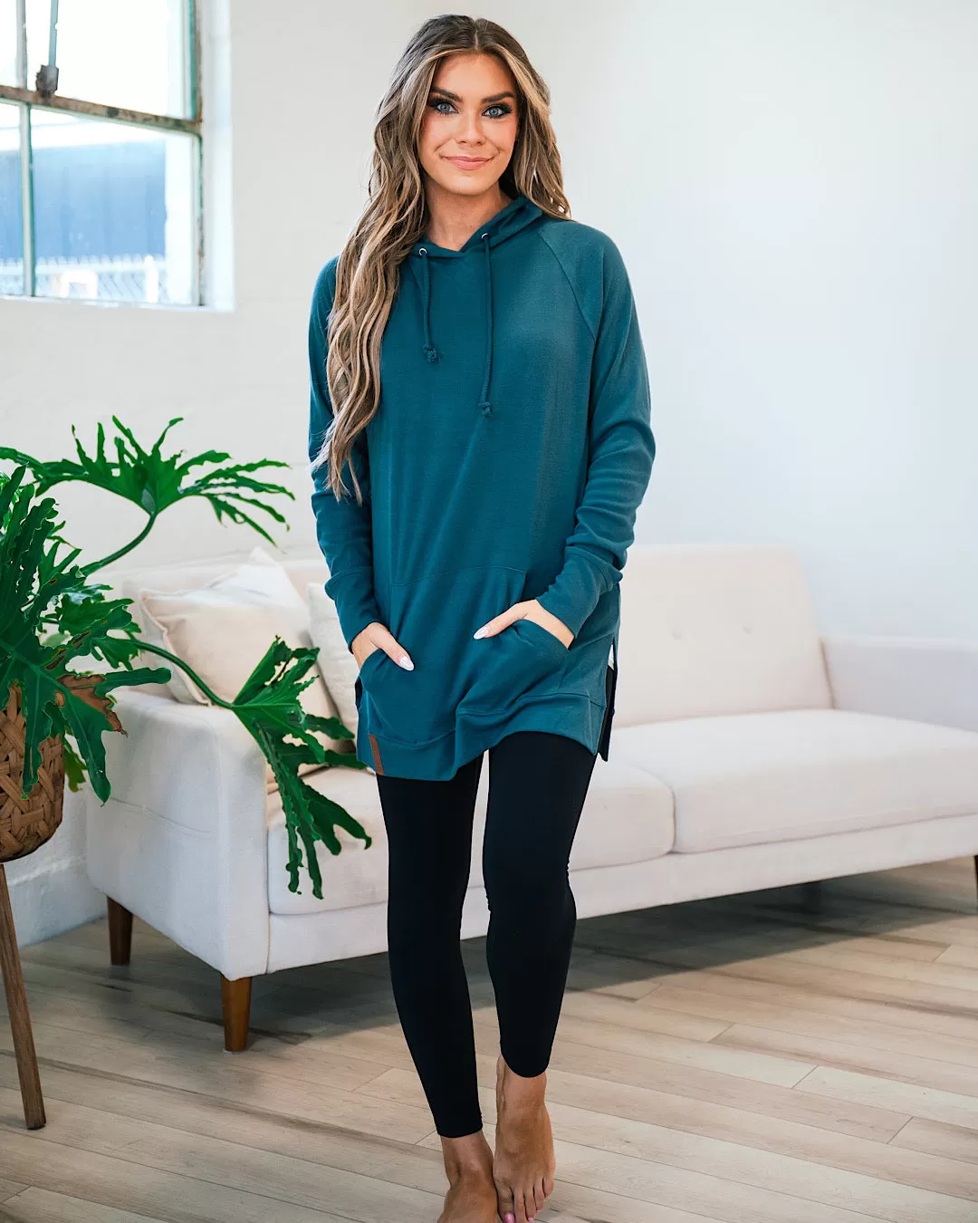 Ampersand Ave Sideslit Hoodie - Teal FINAL SALE