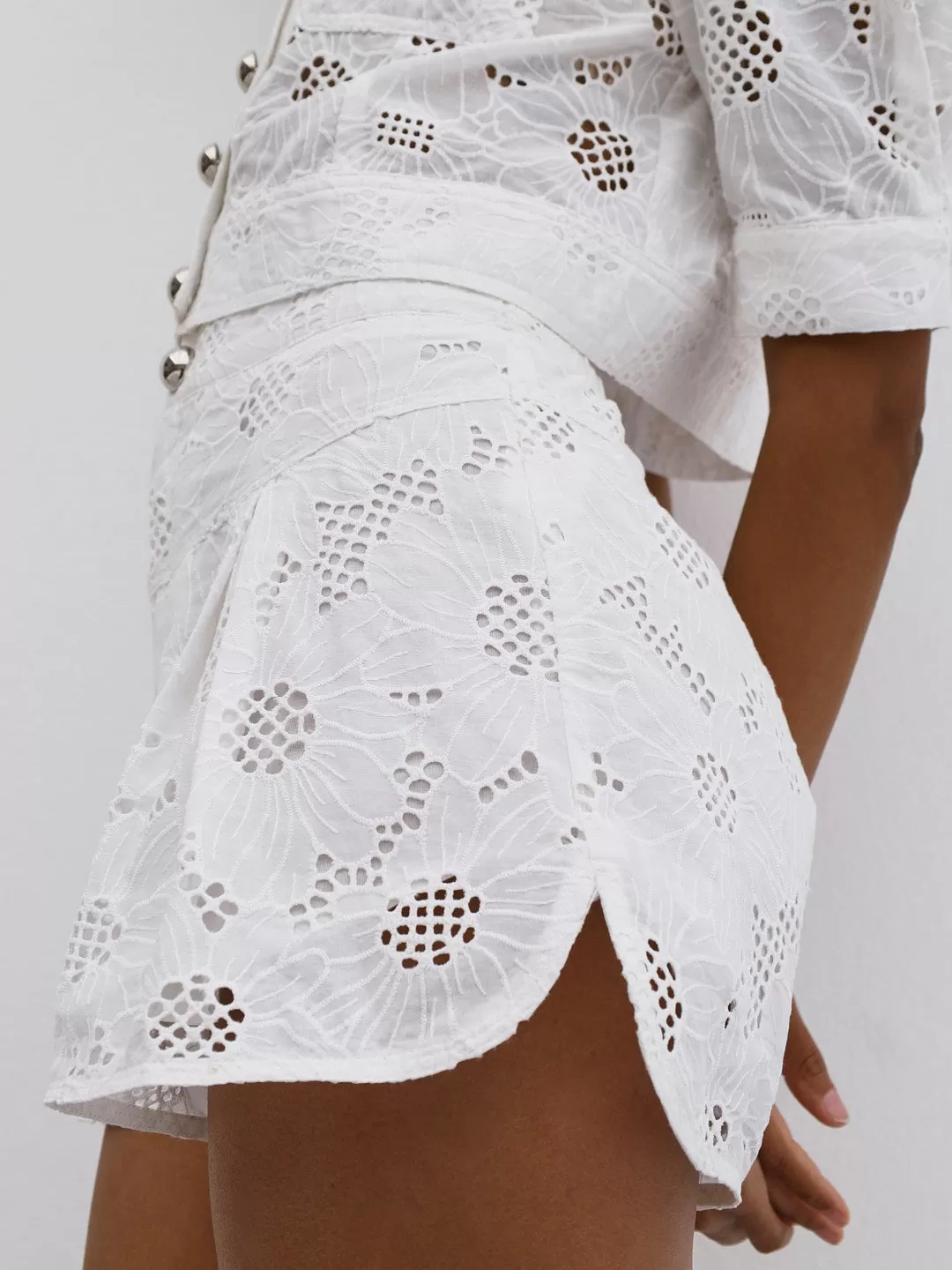 Astoria Embroidered Cotton Shorts | White