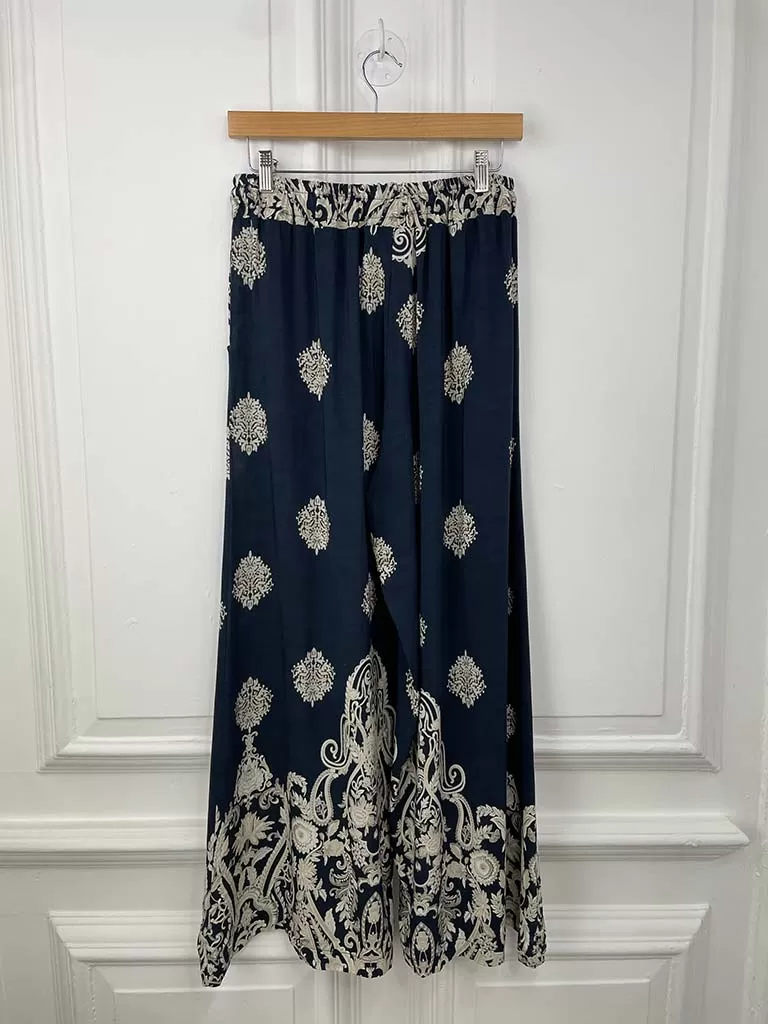 Baroque Wide Leg Trousers - Navy