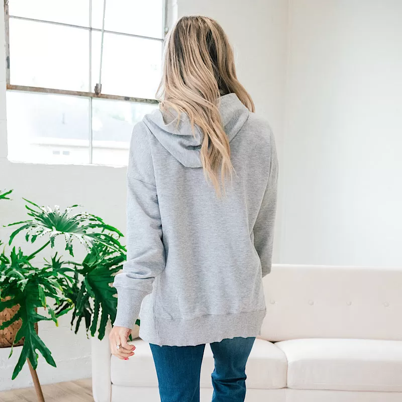 Bethany Oversized Henley Hoodie - Heather Gray