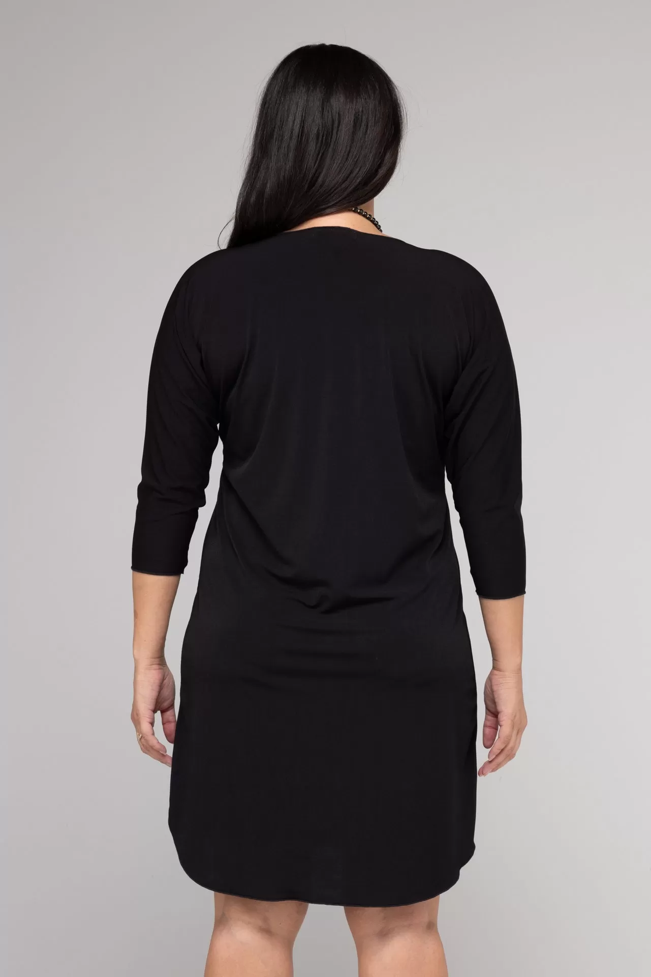 Black 3/4 Sleeve Jersey Shift Dress