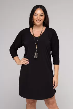 Black 3/4 Sleeve Jersey Shift Dress