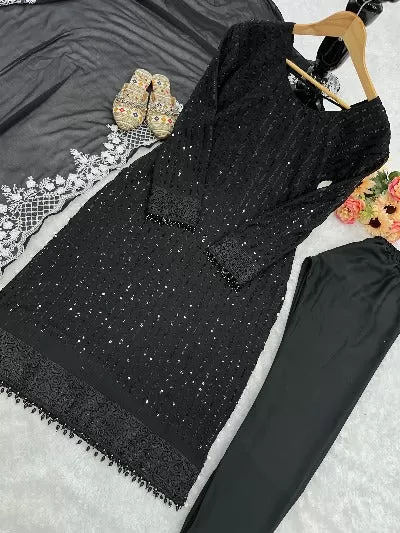 Black Designer Partywear Heavy Embroidered Salwar Suit Set