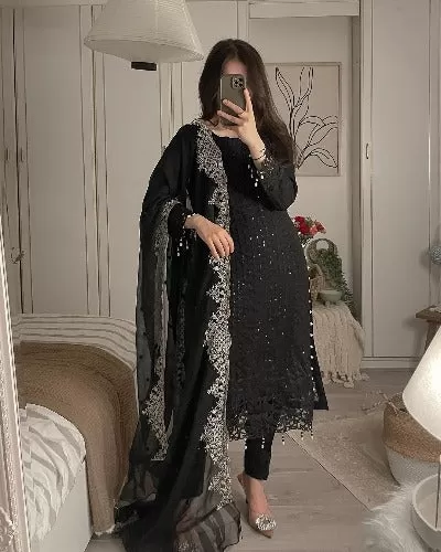 Black Designer Partywear Heavy Embroidered Salwar Suit Set