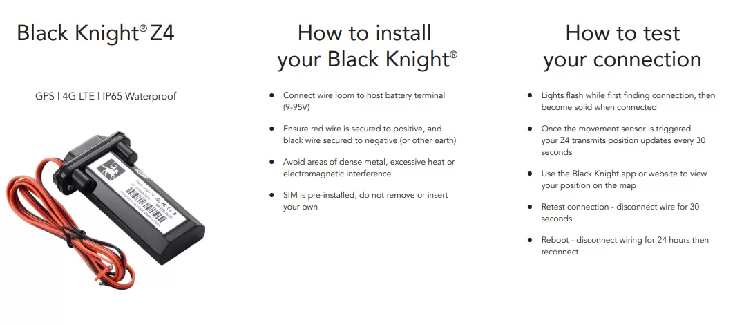 Black Knight 4G hard wired Z4 GPS Tracker