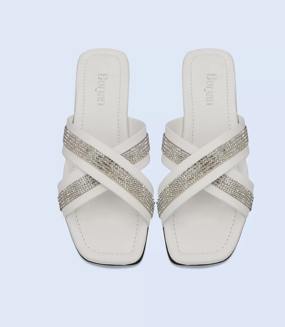 BW8358-WHITE-Women Casual Slipper