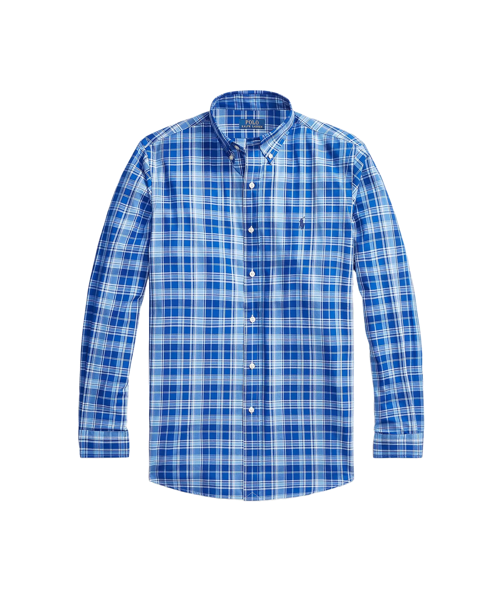 Custom Fit Gingham Stretch Poplin Shirt - Blue