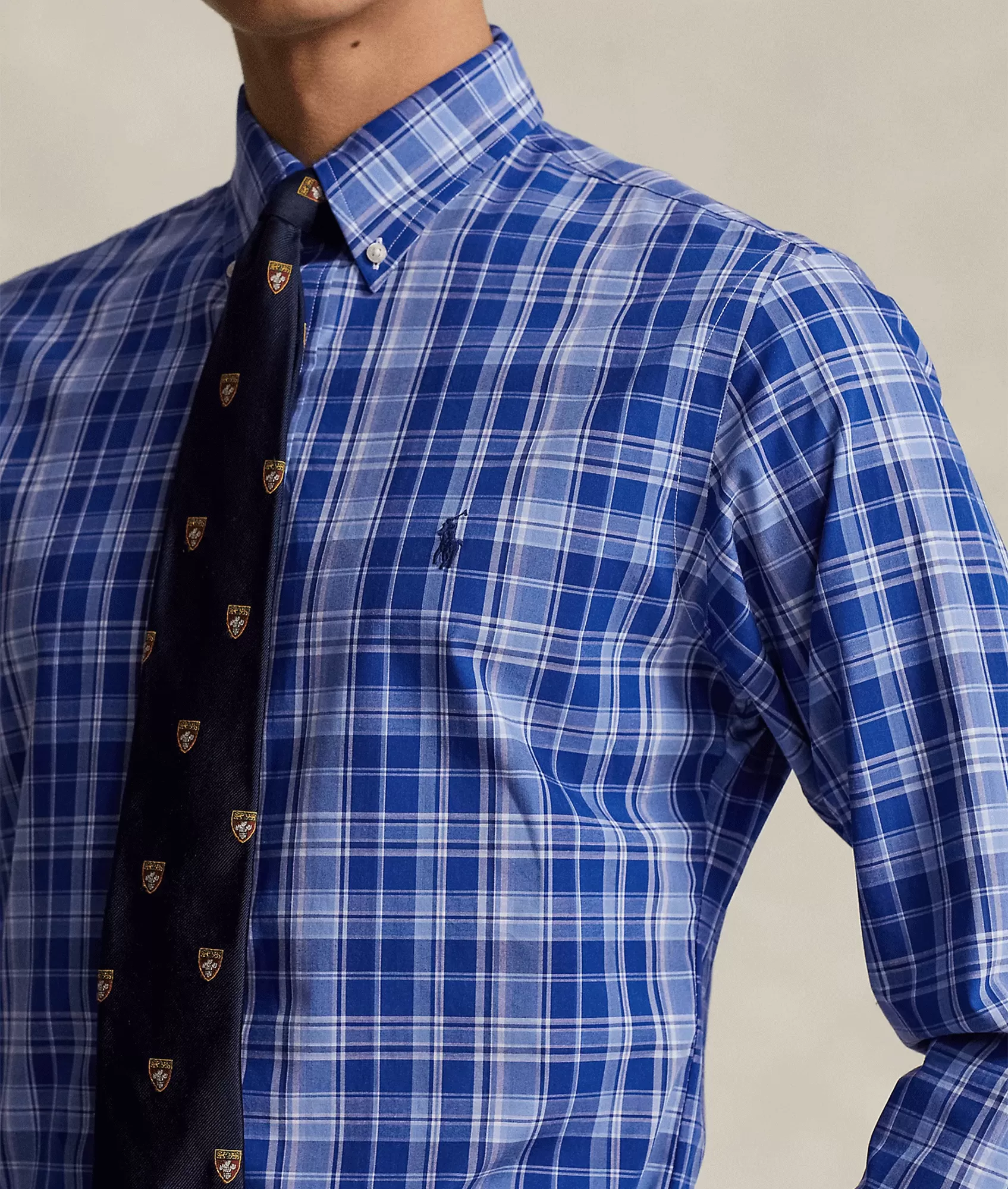 Custom Fit Gingham Stretch Poplin Shirt - Blue