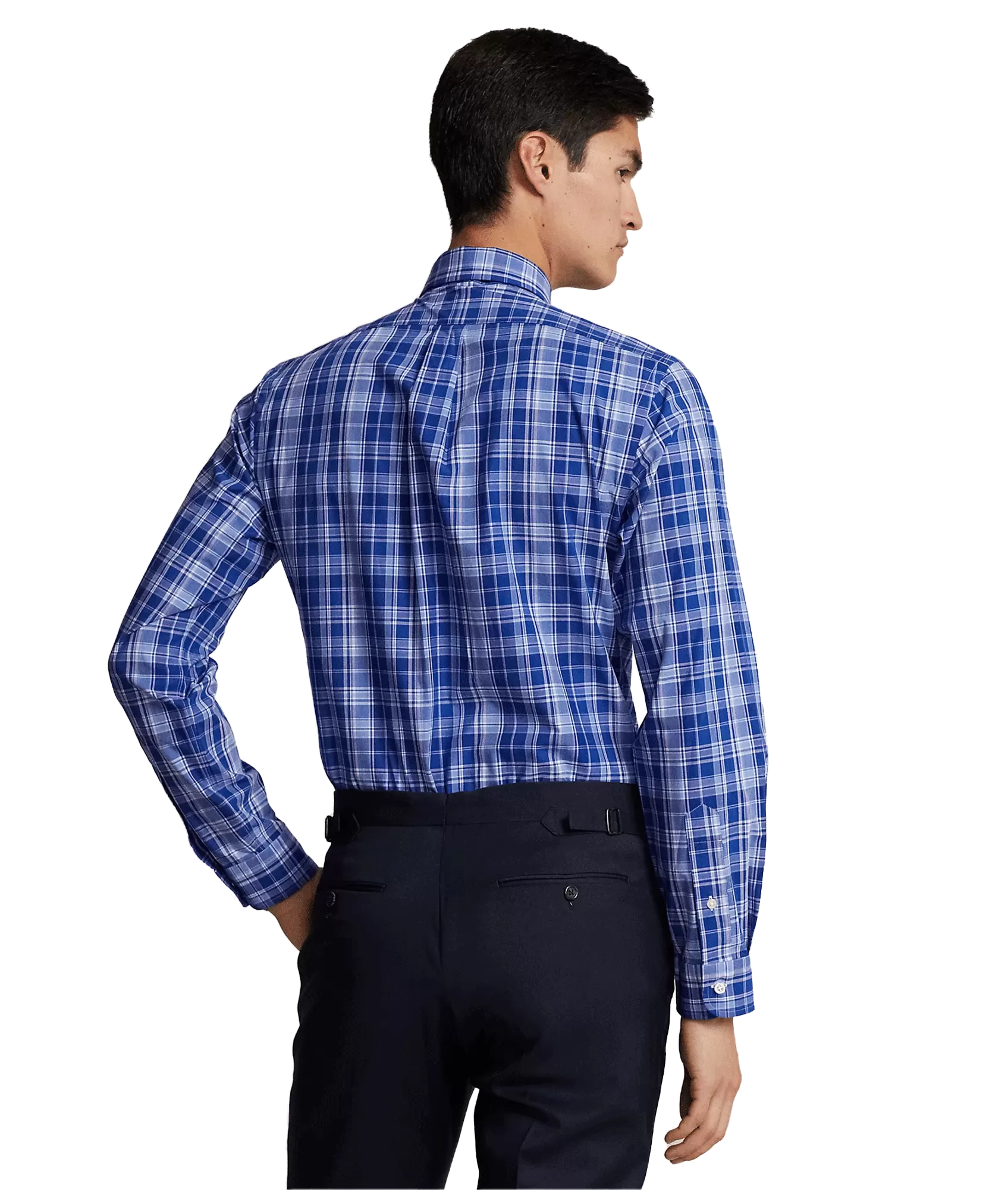 Custom Fit Gingham Stretch Poplin Shirt - Blue