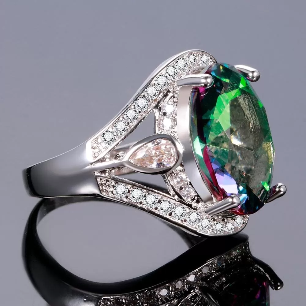 Dazzling Rainbow Mystic Topaz Zircon Ring - 925 Sterling Silver