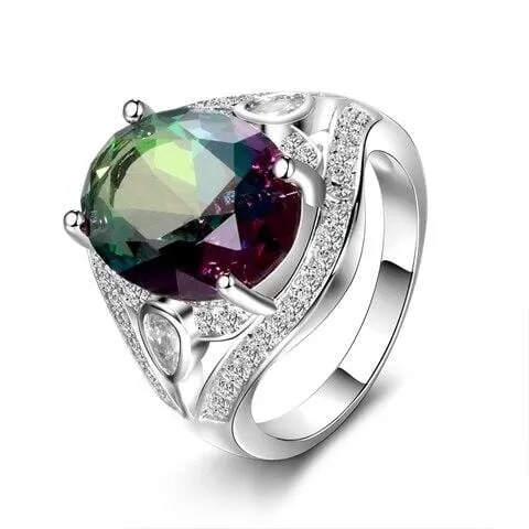 Dazzling Rainbow Mystic Topaz Zircon Ring - 925 Sterling Silver