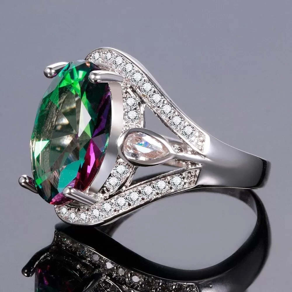 Dazzling Rainbow Mystic Topaz Zircon Ring - 925 Sterling Silver