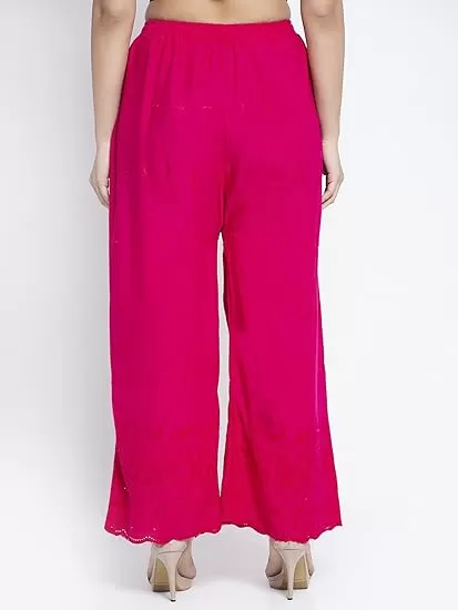 Fabulous Pink Palazzo Pants With Embroidery