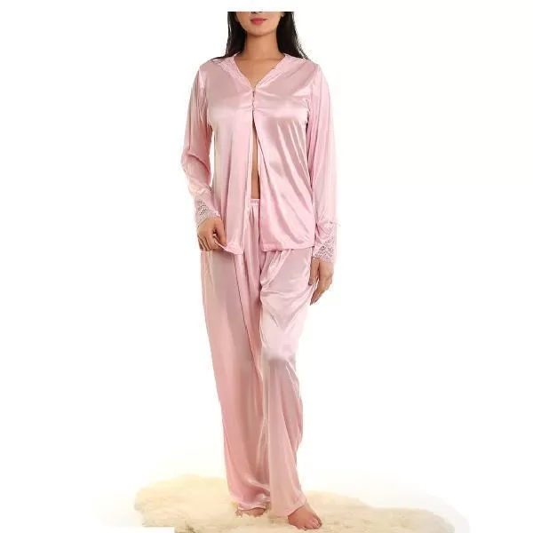 Front Open Top And PJ Set Nightdress For Women