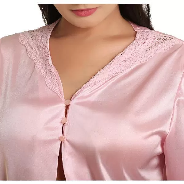 Front Open Top And PJ Set Nightdress For Women