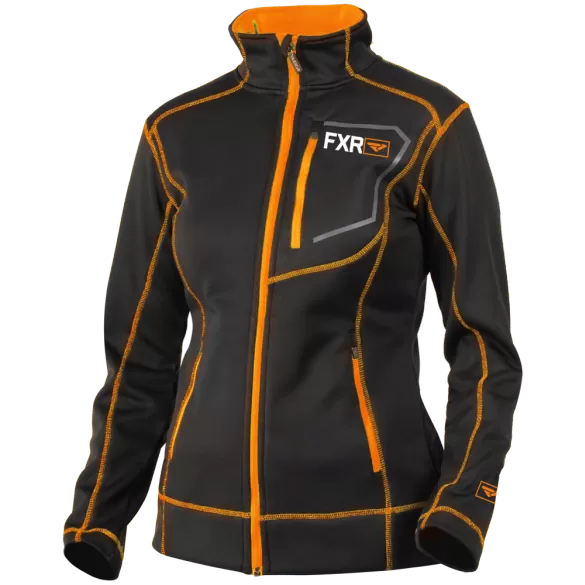 FXR Elevation Womens Zip Fleece Black/ElectricTangerine