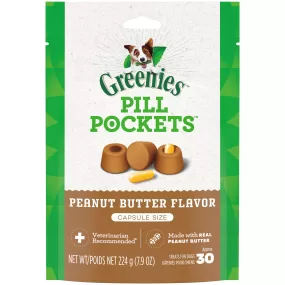 GREENIES PILL POCKETS for Dogs Capsule Size Natural Soft Dog Treats with Real Peanut Butter, 7.9 oz. Pack (30 Treats)