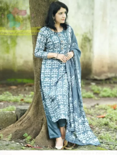 Grey Handblock Cotton Salwar Suit