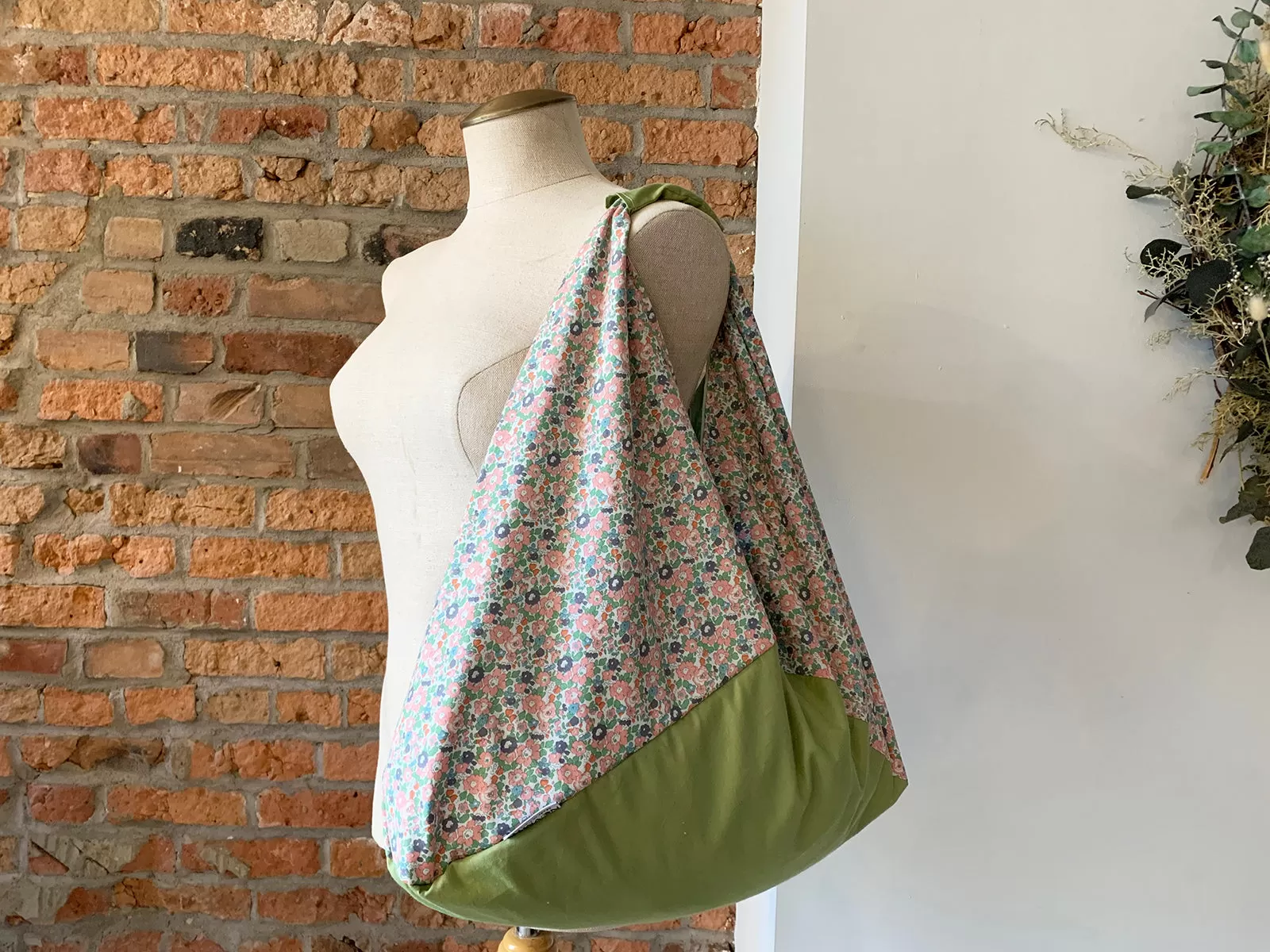 *Handmade* Origami bag | Market bag | Floral (Apple Green)