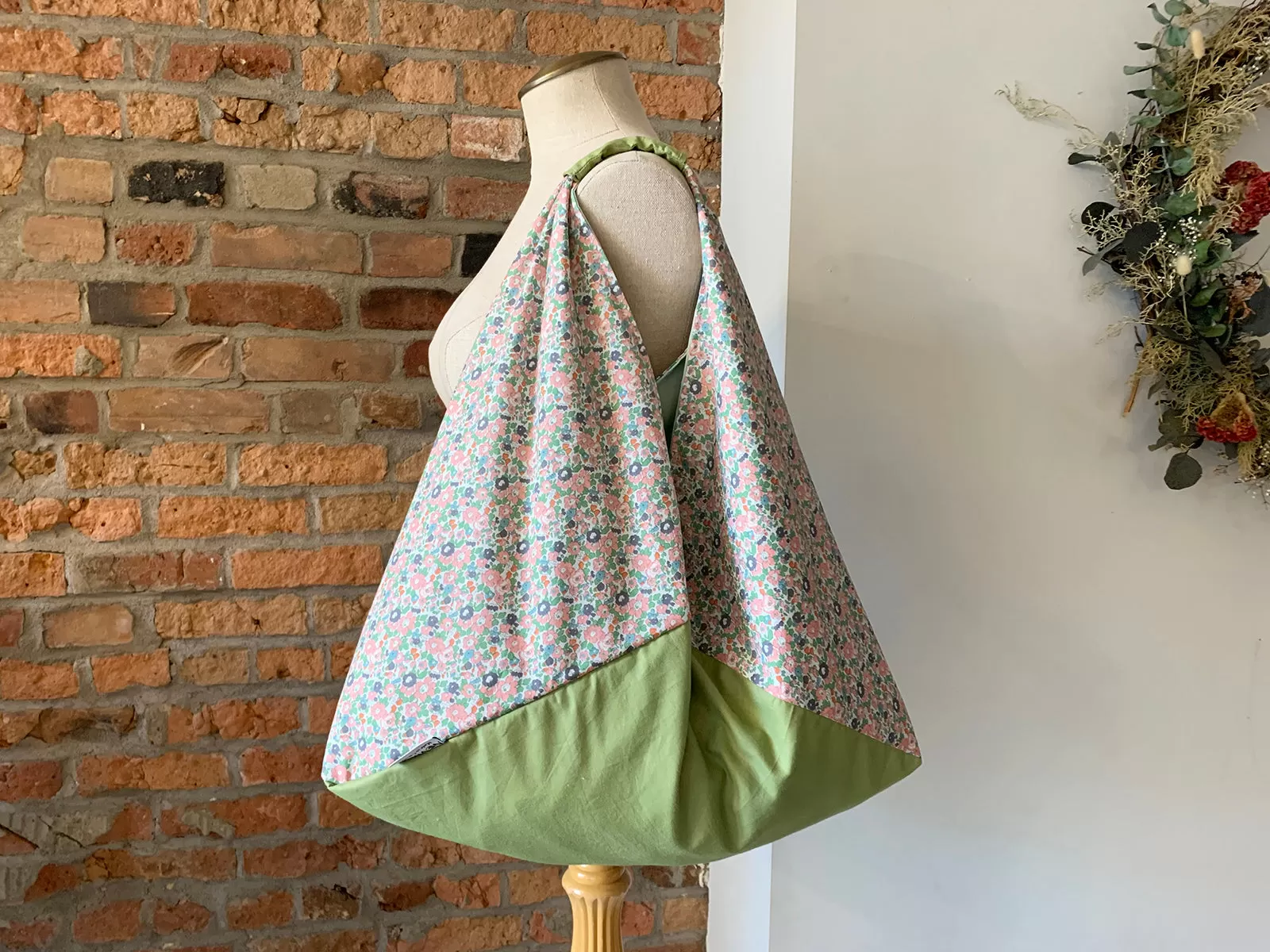 *Handmade* Origami bag | Market bag | Floral (Apple Green)