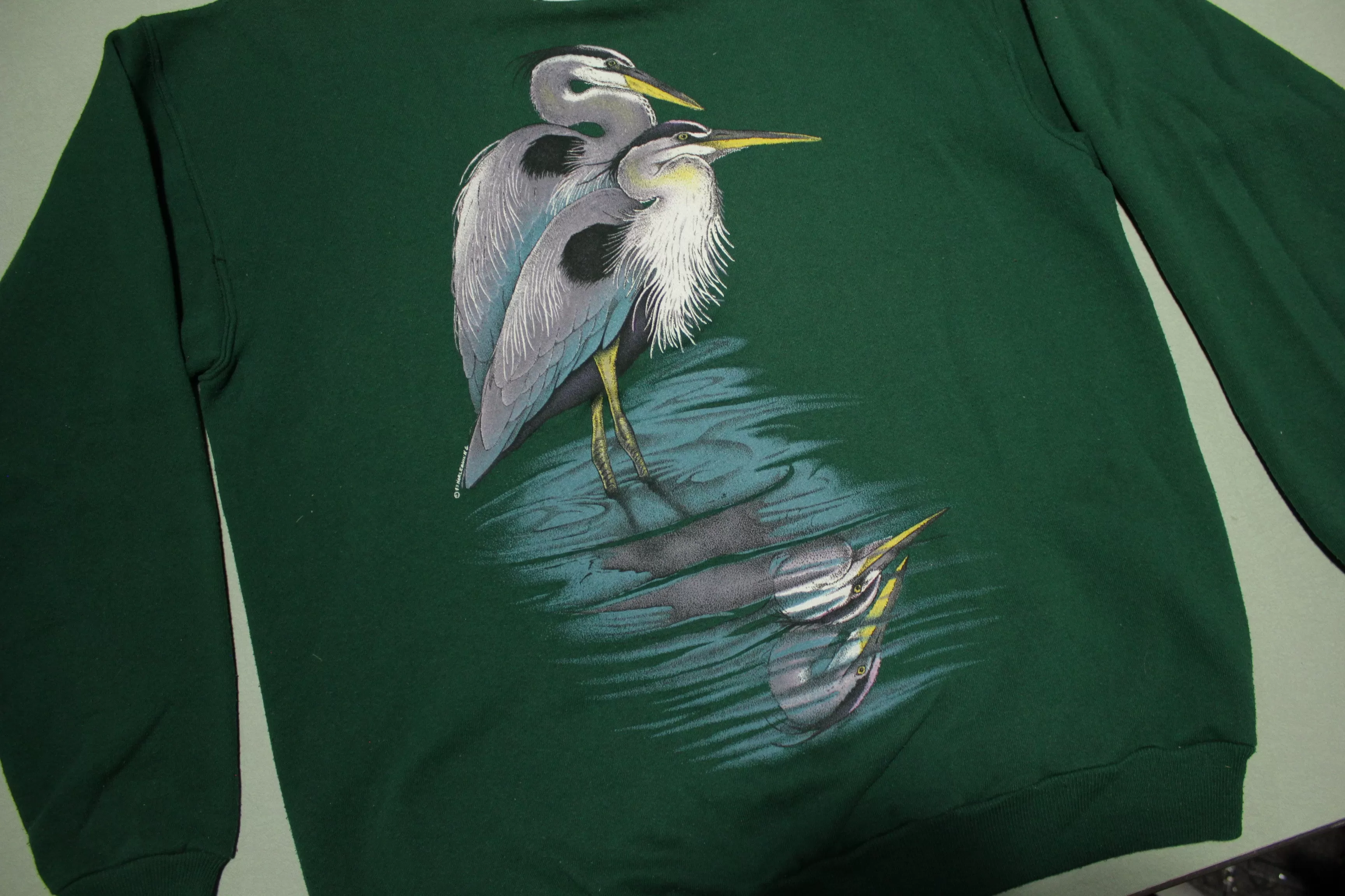 Harlequin Blue Heron Vintage 90's Striped Single Stitch Tourist 1993 Crewneck Sweatshirt