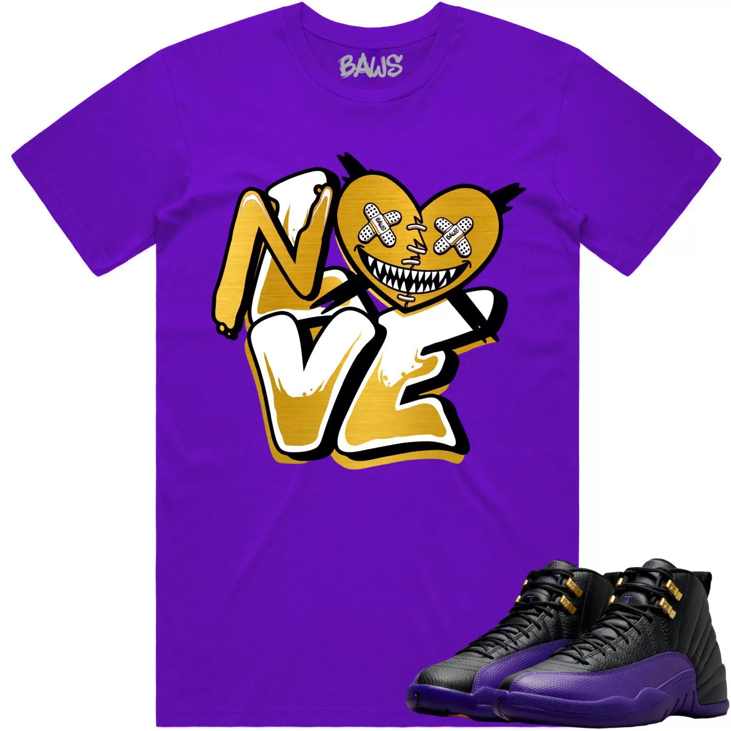 Jordan 12 Field Purple 12s Shirt to Match - GOLD METALLIC NO LOVE BAWS