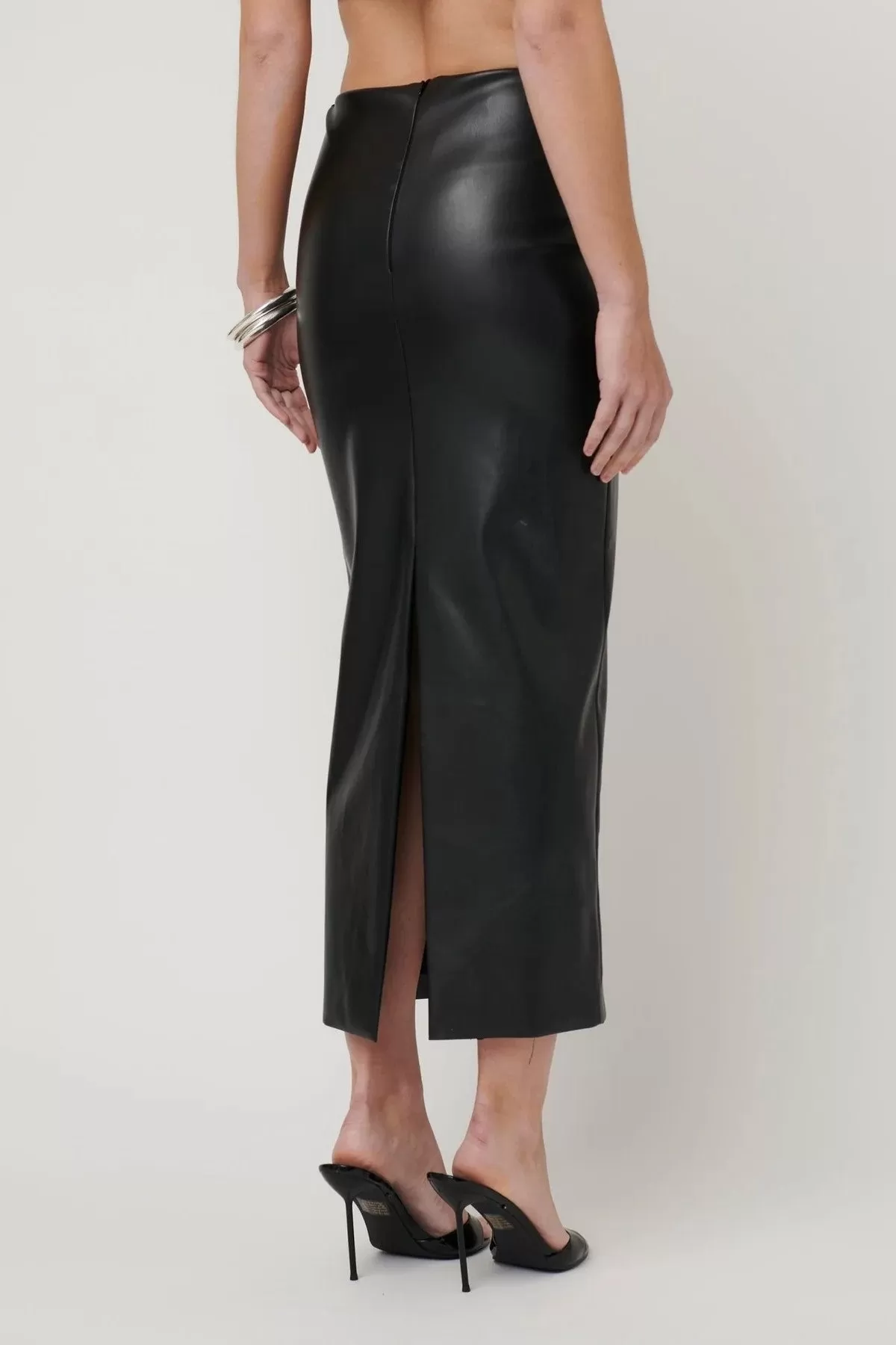 Juliette Midi Skirt - Faux Leather Black