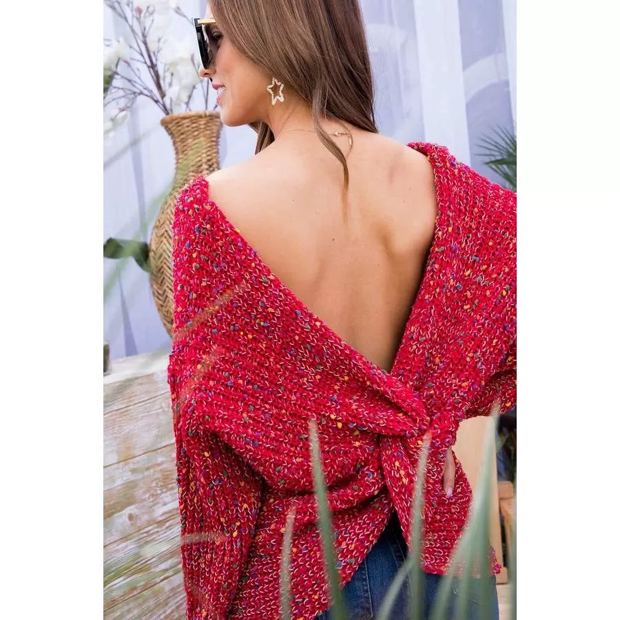 Main Strip Red Multi Polka Dot Twist Front or Back Sweater