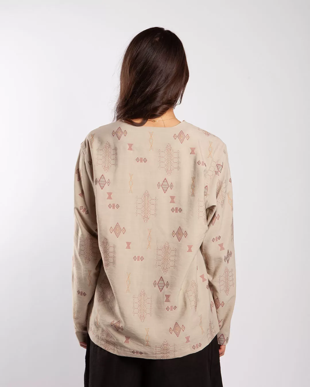 Needles V Neck Shirt - R/PE/N Ethnic Cut Jq. Beige