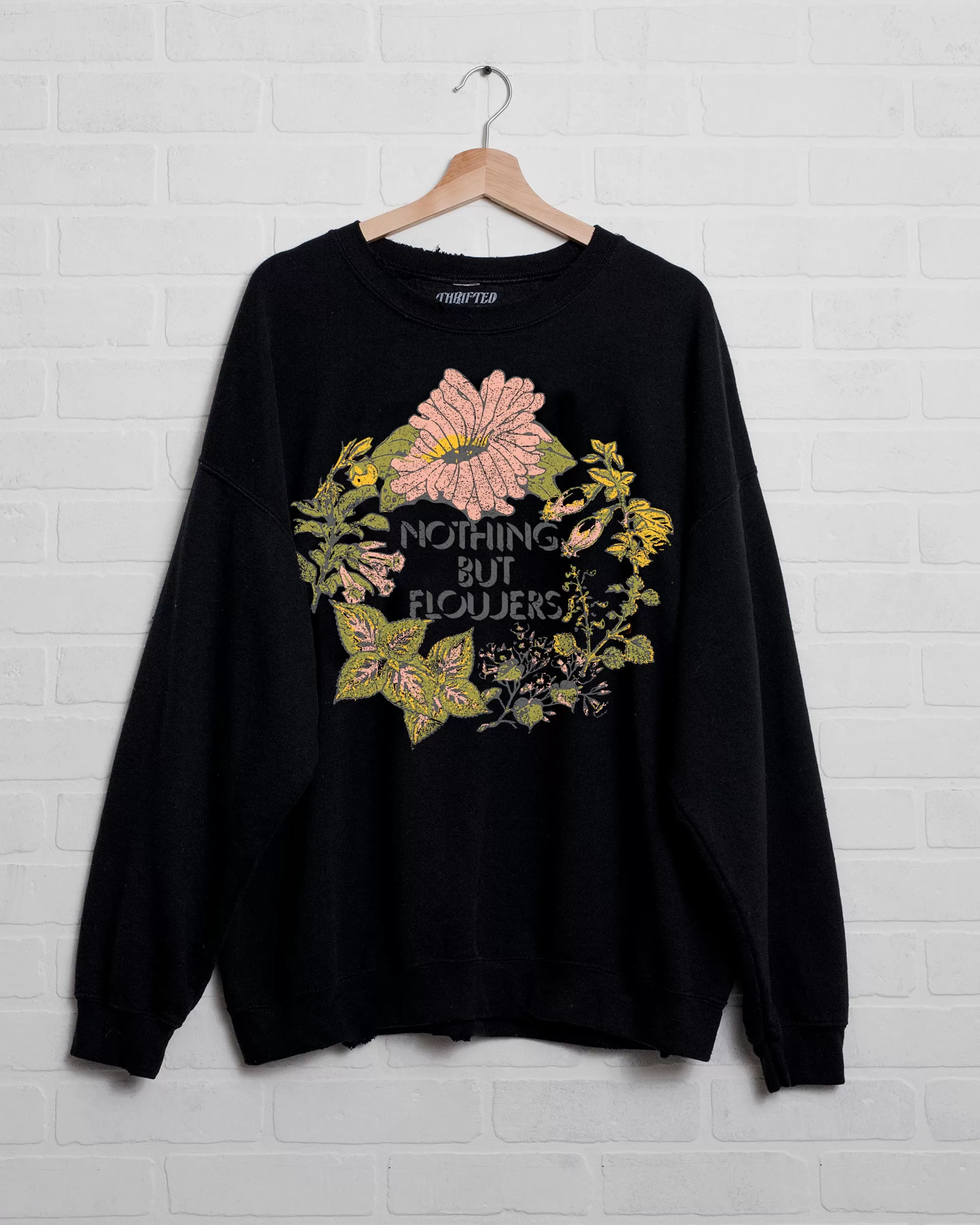 Nothing But Flowers Black Thrifted Sweatshirt