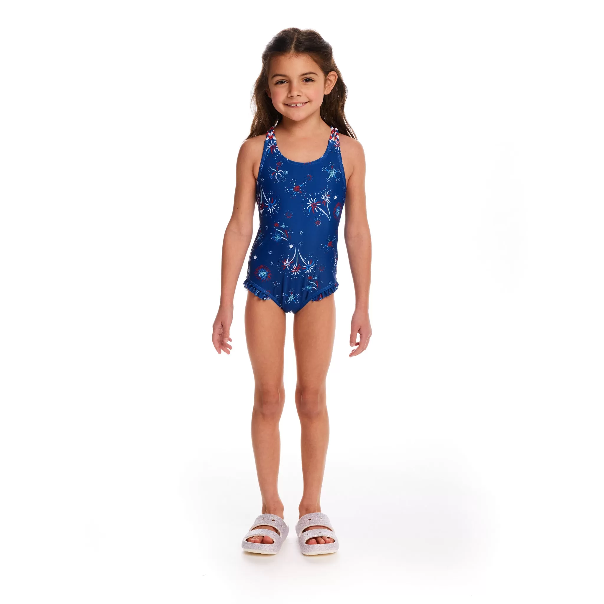 One-Piece Swimsuit w/Ruffle Detail | Firework Print