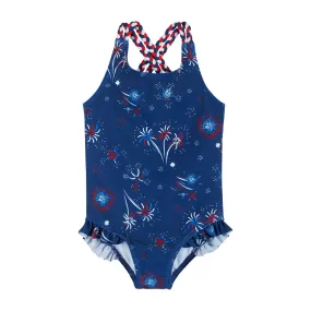 One-Piece Swimsuit w/Ruffle Detail | Firework Print