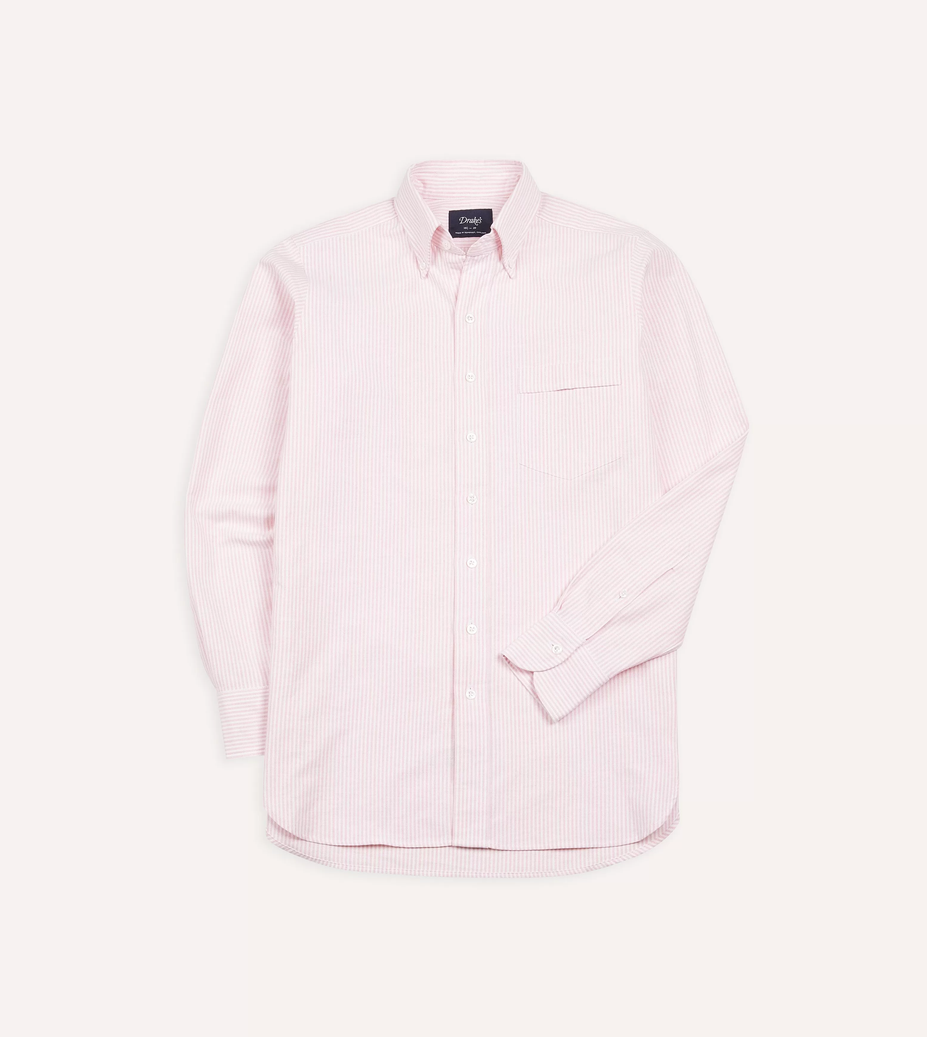 Pale Pink Ticking Stripe Cotton Oxford Cloth Button-Down Shirt