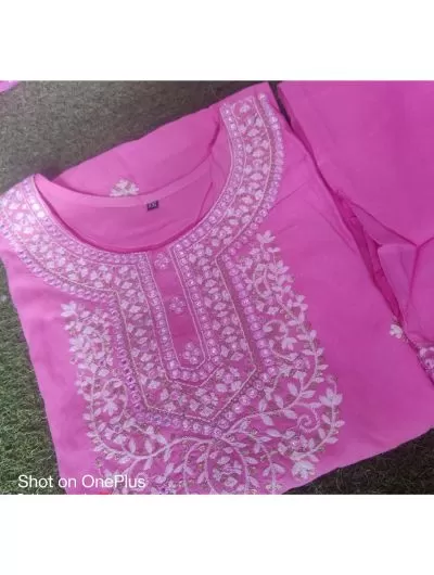 Pink Rayon Kurta, Pant with Dupatta Set of 3