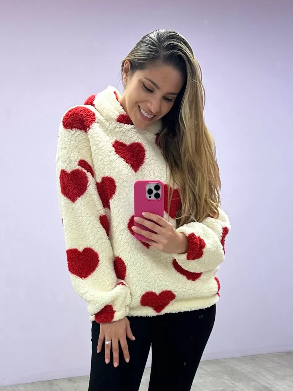 Sweater Comfy Hearts Red