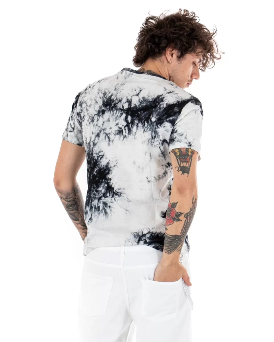 T-shirt Uomo Tie Dye Multicolore Bianco Maniche Corte Taschino Girocollo GIOSAL