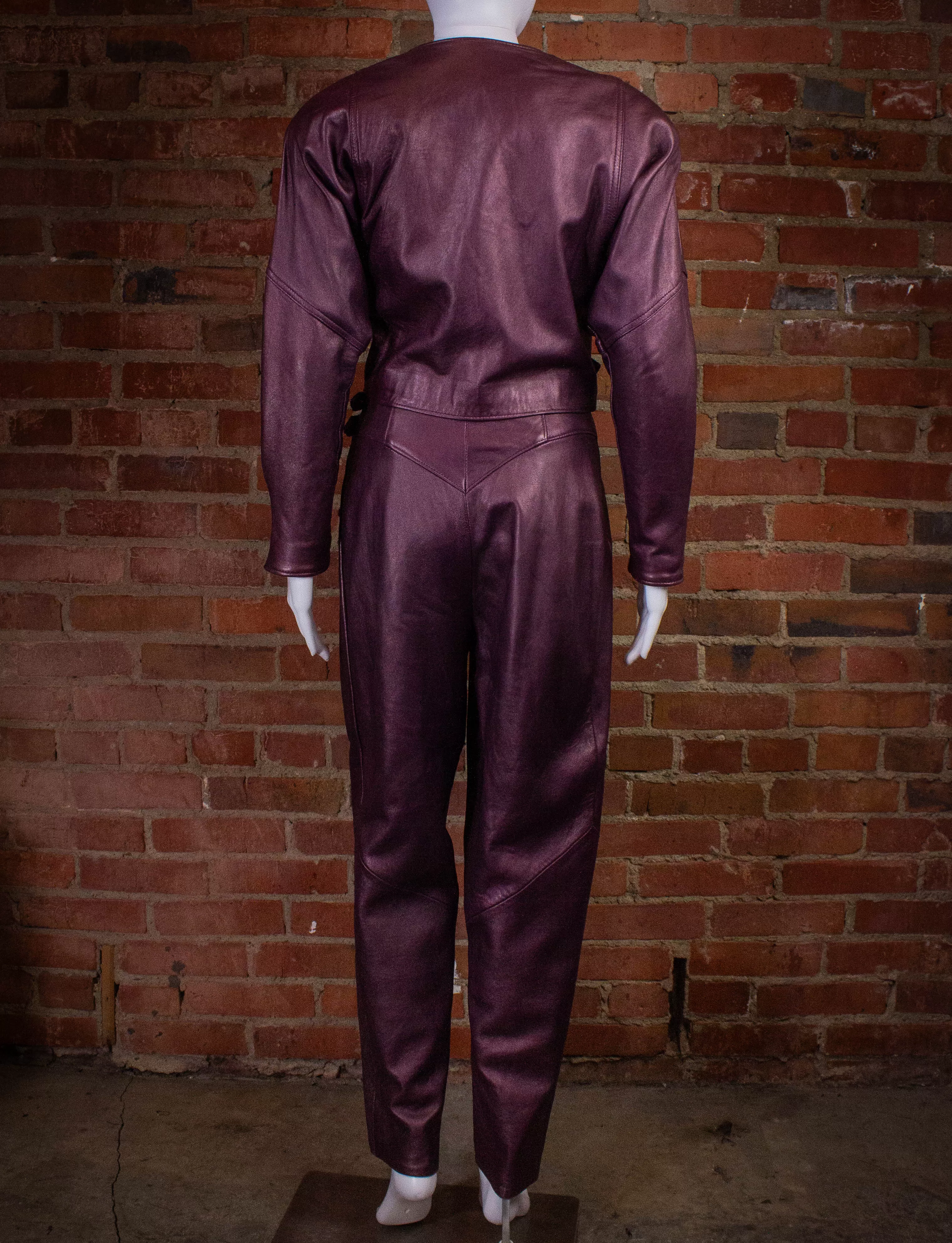 Vintage Firenze Purple Leather Jacket and Pants Set 80s