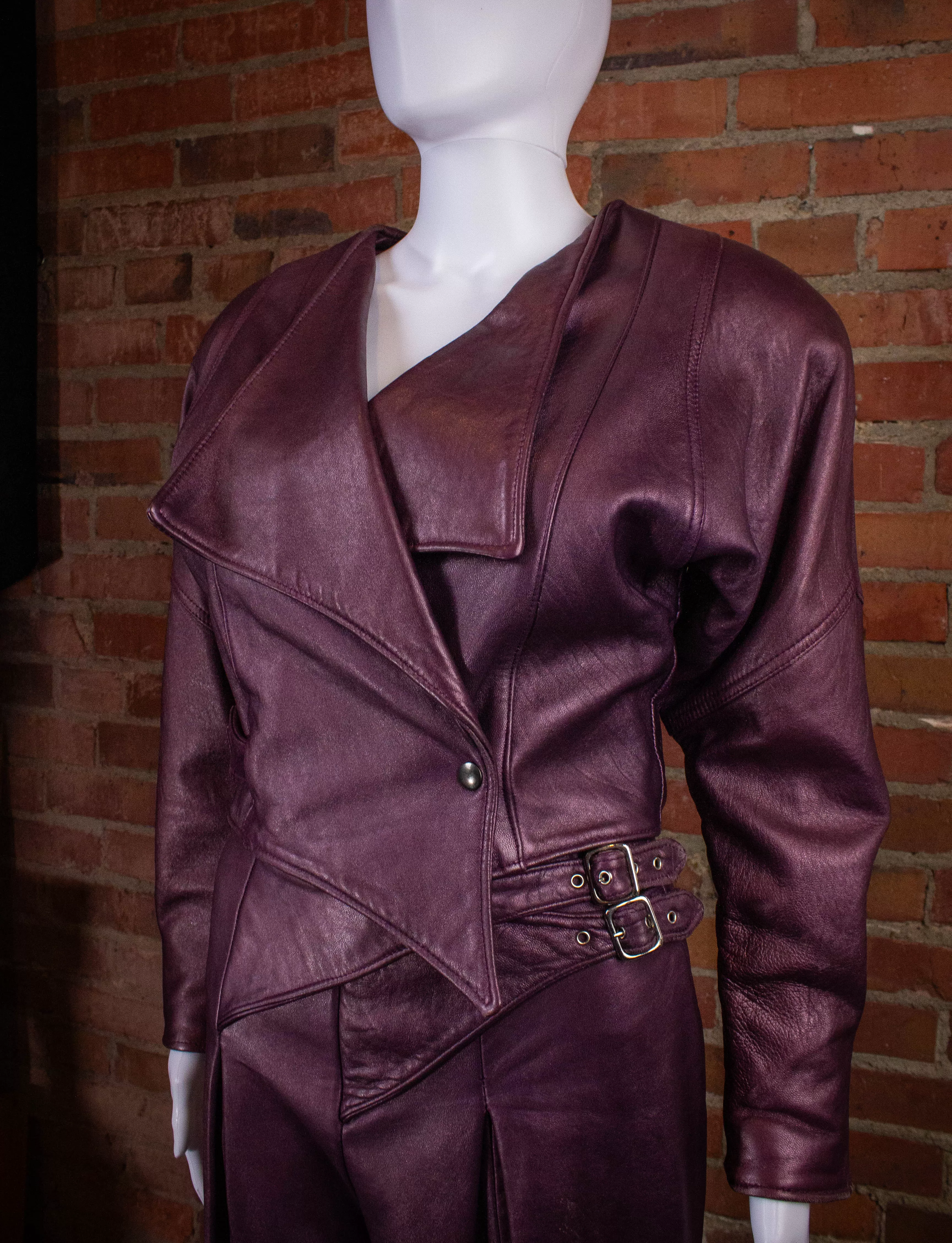 Vintage Firenze Purple Leather Jacket and Pants Set 80s