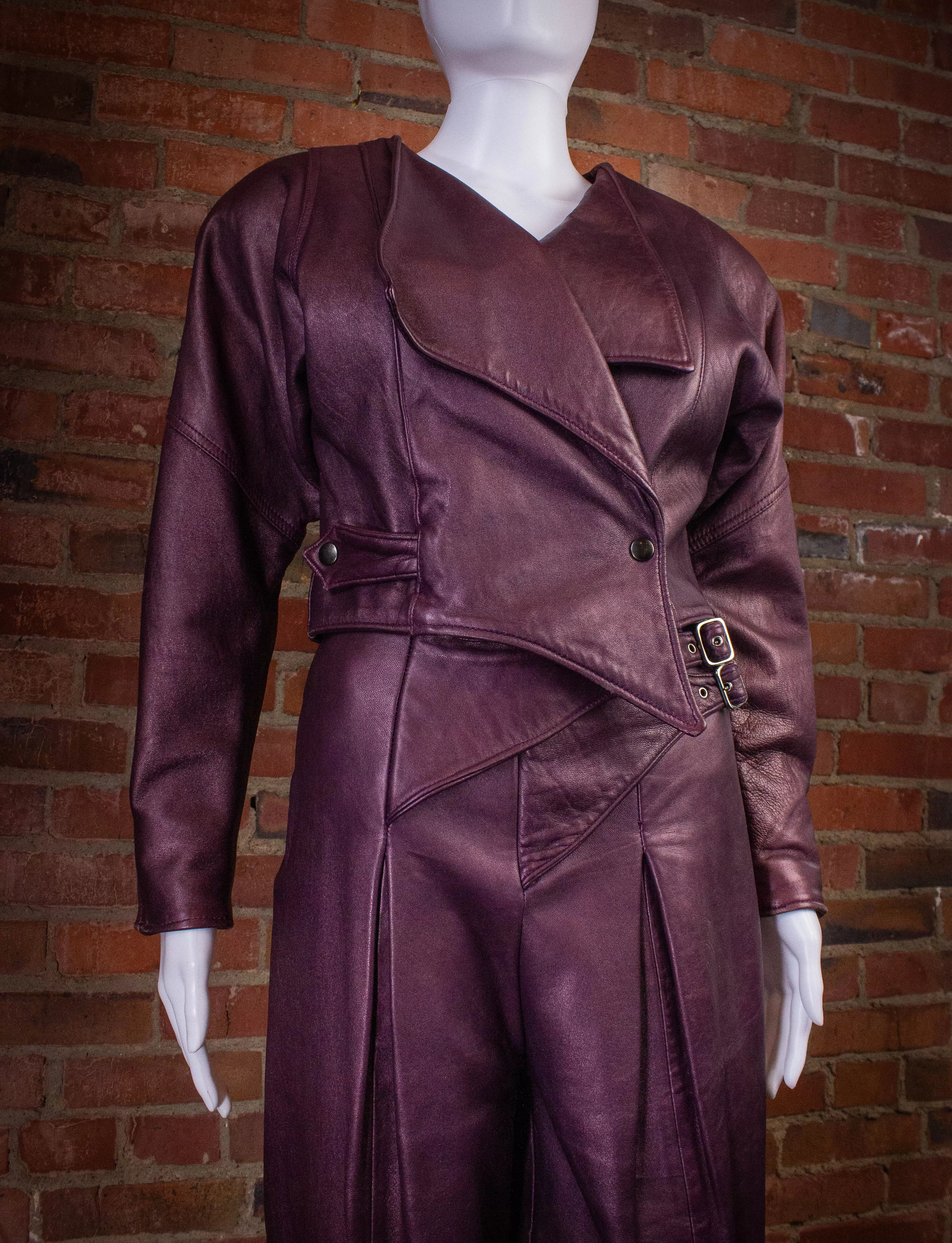 Vintage Firenze Purple Leather Jacket and Pants Set 80s