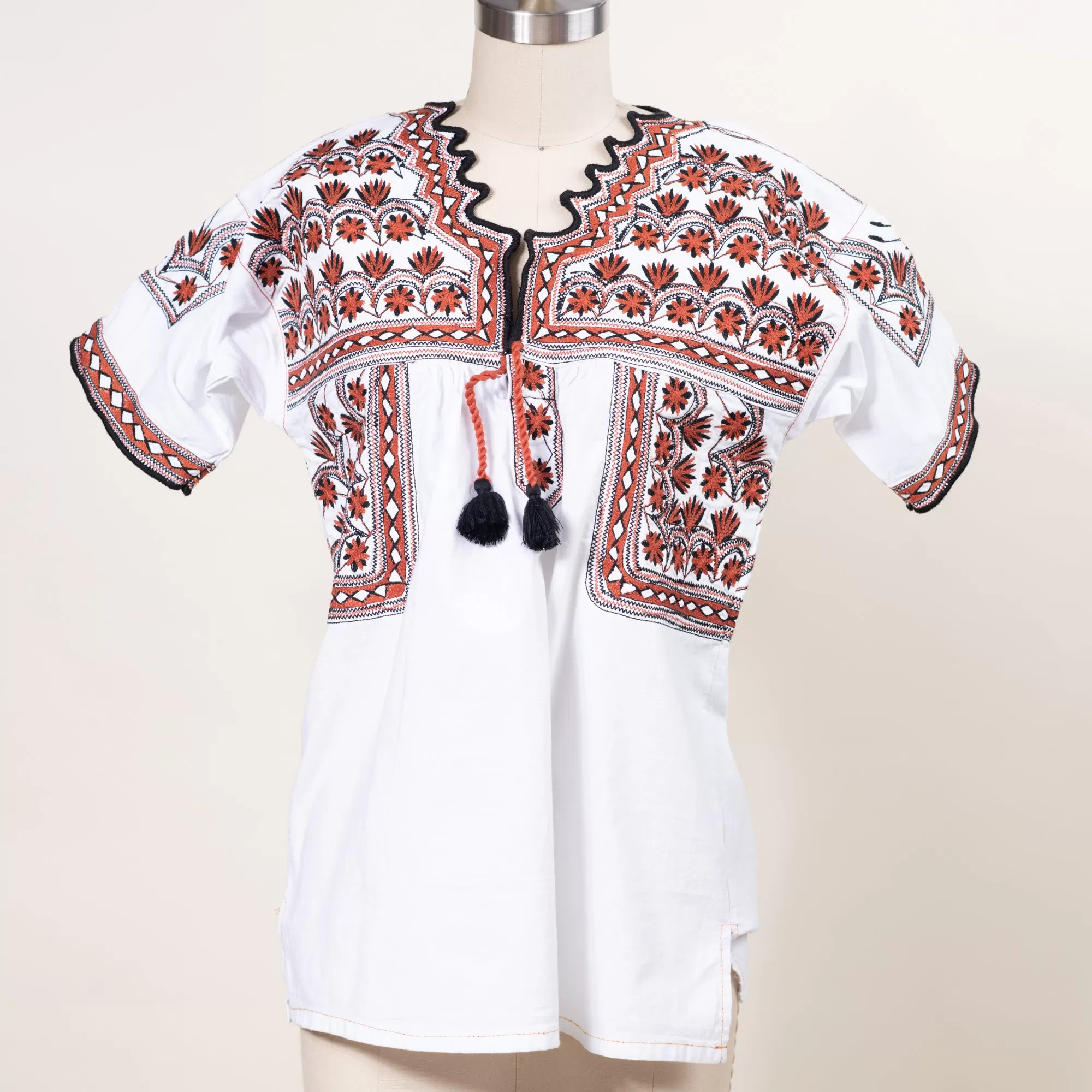 White and Orange Hand Embroidered Top