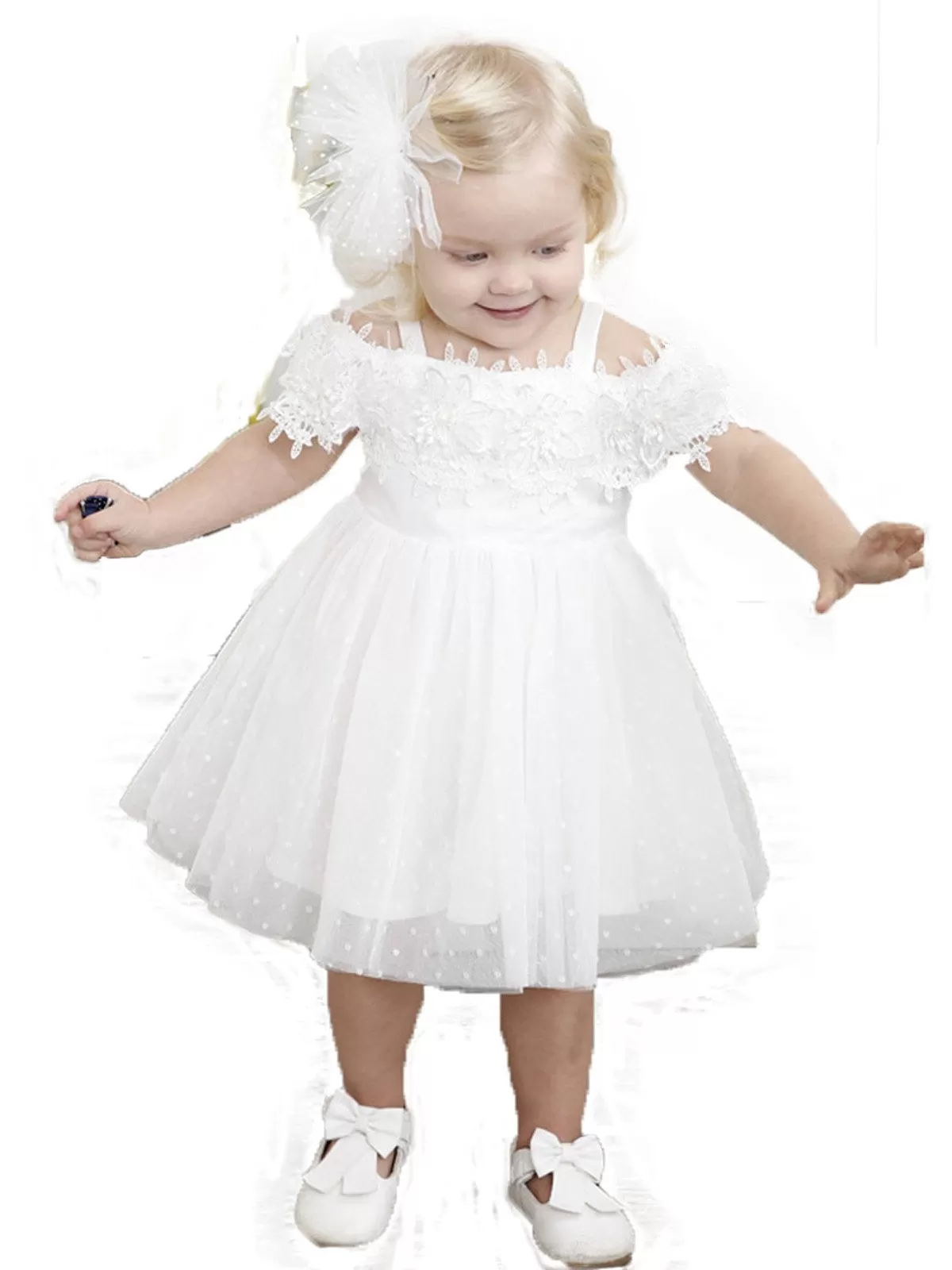 White Toddler Floral Mesh Tutu Dress